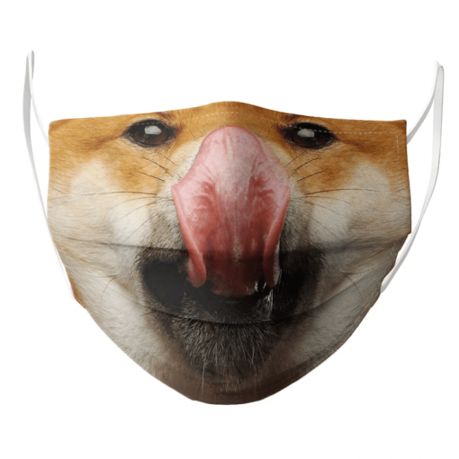 SHIBA INU LICKING, SHIBES DOG TONGUE SHOW FUNNY FACE MASK