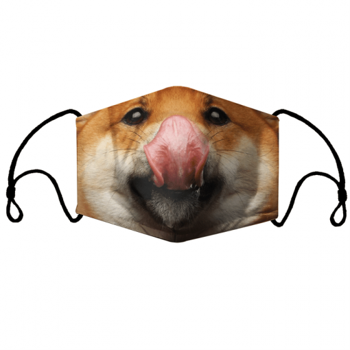 SHIBA INU LICKING, SHIBES DOG TONGUE SHOW FUNNY FACE MASK