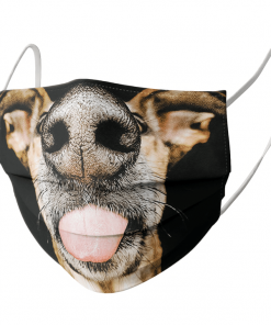 STUPID DOG SHOWING NOSE CLOSEUP AND TONGUE AND TEETH FIT YOUR FACE MASK