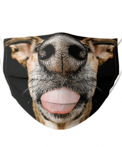 STUPID DOG SHOWING NOSE CLOSEUP AND TONGUE AND TEETH FIT YOUR FACE MASK