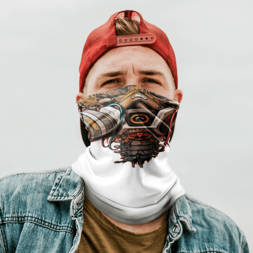 DETAILED COLORFUL HUMAN SKULL WITH GAS MASK FACE MASK NECK GAITER