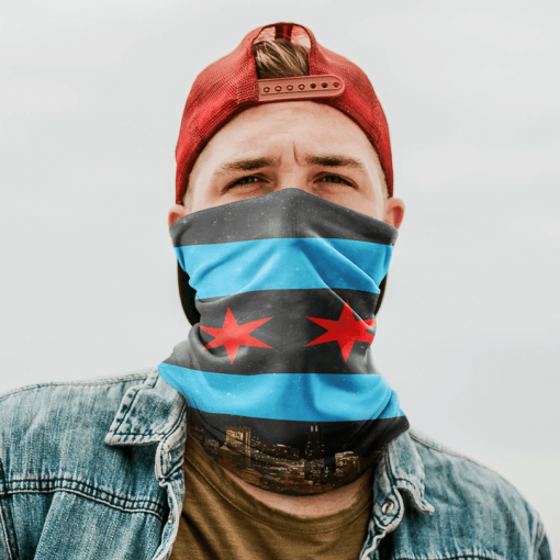 BLACK CHICAGO FLAG FACE MASK NECK GAITER