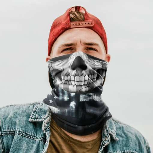 PATRIOTIC SKULL FLAG FACE MASK NECK GAITER