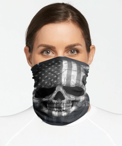 SKULL BLACK AMERICAN FLAG FACE MASK NECK GAITER