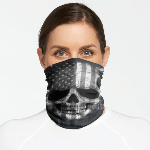 SKULL BLACK AMERICAN FLAG FACE MASK NECK GAITER