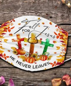 Fall For Jesus He Never Leaves Colorful Cross Christian Sunflower Pumpkin Autumn Fall Season Face Mask