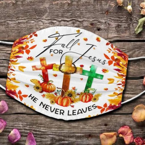 Fall For Jesus He Never Leaves Colorful Cross Christian Sunflower Pumpkin Autumn Fall Season Face Mask