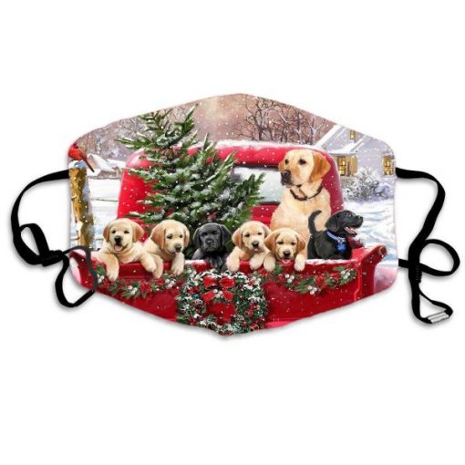 Family Dog on a snow cart Chrismas face mask