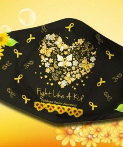 Fight Like A Kid Yellow Ribbon Butterfly Heart Sunflower Childhood Cancer Awareness Face Mask