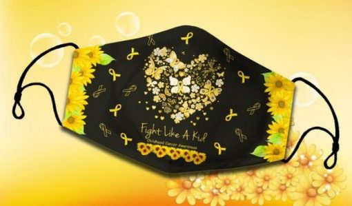 Fight Like A Kid Yellow Ribbon Butterfly Heart Sunflower Childhood Cancer Awareness Face Mask