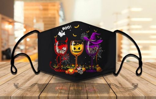 Three Glasses Of Wine Pumpkin Witch Skull Halloween Face Mask