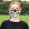 Half Head Skull Black White Drawing Skin Tone Cloth Face Mask