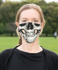 Half Head Skull Black White Drawing Skin Tone Cloth Face Mask