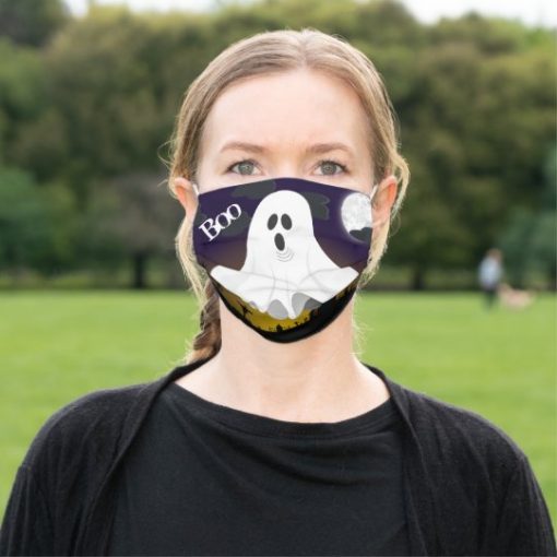 Halloween Boo / Ghost in Graveyard Cloth Face Mask