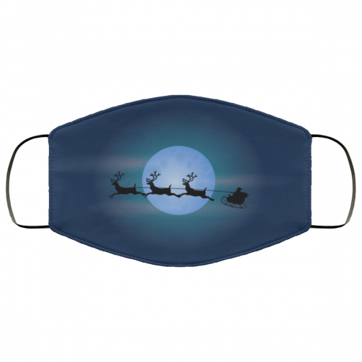 Santa flying in front of the moon in his sleigh Face Mask