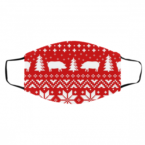 Lowchen Dog Silhouettes Red and White Pattern Ugly christmas face mask