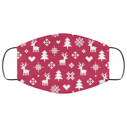 Pixel Pattern - Winter Forest - Red and White Face Mask