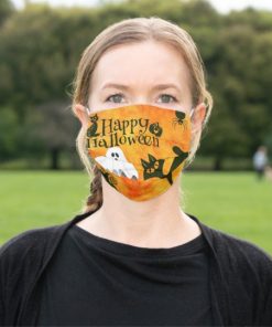 Ghost and Black Cat Happy Halloween Cloth Face Mask