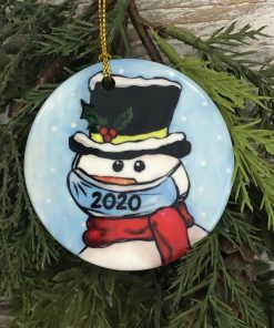 COVID Snowman with mask Christmas Ornament, Pandemic gift 2020, tree trimming, Christmas gift