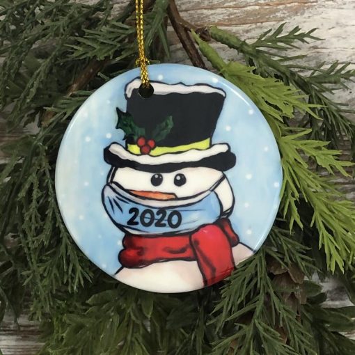 COVID Snowman with mask Christmas Ornament, Pandemic gift 2020, tree trimming, Christmas gift