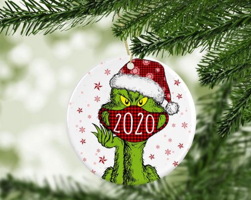 Christmas Ornament 2020, Grinch Xmas Ornament, Grinch Ornament, Quarantine Ornament, Custom Mask Ornament