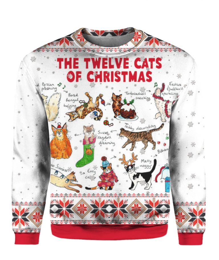 The Twelve Cats of Christmas 3D Ugly Sweater Hoodie - Q-Finder Trending ...