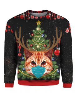 Christmas Time Cat With Face Mask 3D Shirt Sweater Hoodie