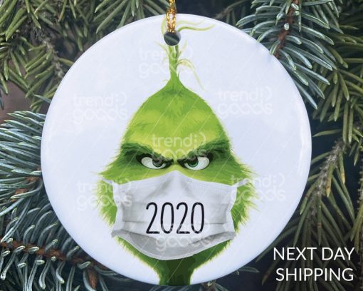 Grinch 2020 Face Mask Christmas Ornament, Grinch Ornament,COVID Christmas,COVID Ornament,Quarantine Ornament,Mask Ornament