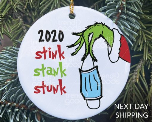 Grinch Hand Christmas Ornament, COVID Grinch, Grinch Ornament, COVID Christmas, COVID Ornament, Quarantine Ornament,Face Mask Ornament