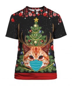 Christmas Time Cat With Face Mask 3D Shirt Sweater Hoodie