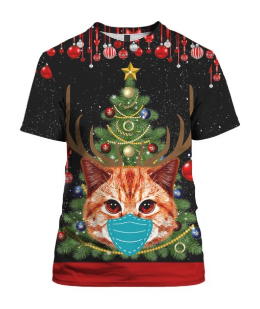 Christmas Time Cat With Face Mask 3D Shirt Sweater Hoodie