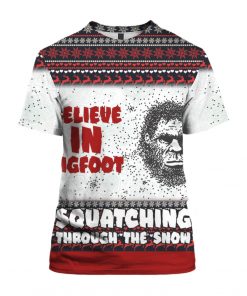 Believe In Bigfoot Squat Ching Through The Snow 3D Ugly Christmas Sweater Hoodie