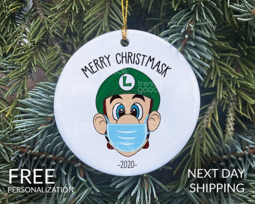 Luigi Face Mask Christmas Ornament, Luigi Ornament, COVID Christmas, COVID Ornament, Quarantine Ornament,Mask Ornament