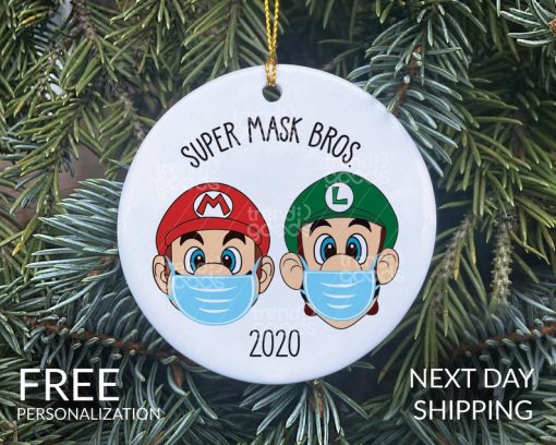 Mario Brothers Face Mask Christmas Ornament, Brothers Ornament, COVID Christmas, COVID Ornament, Quarantine Ornament, Mask Ornament