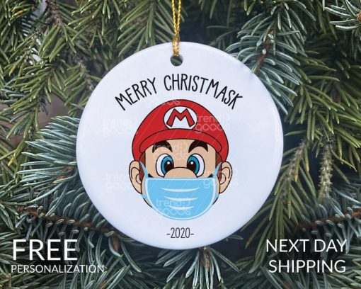 Mario Face Mask Christmas Ornament, Mario Ornament, COVID Christmas, COVID Ornament, Quarantine Ornament, Mask Ornament