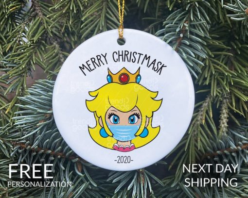 Princess Peach FaceMask Christmas Ornament, Princess Ornament, COVID Christmas, COVID Ornament, Quarantine Ornament, Mask Ornament