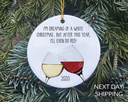 White Christmas Ornament, 2020 Ornament, COVID Christmas, 2020 Facemask, Quarantine Ornament, 2020 COVID ornament, Wine Ornament, COVID Xmas