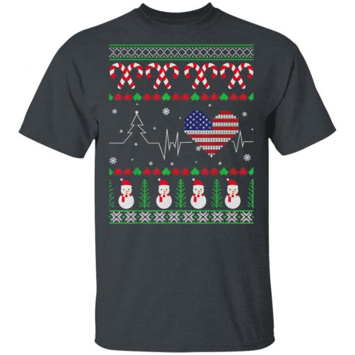 Christmas USA Heartbeat Trump 2020 election flag T-Shirt