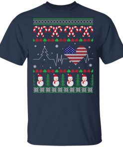 Christmas USA Heartbeat Trump 2020 election flag T-Shirt