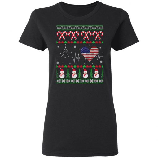 Christmas USA Heartbeat Trump 2020 election flag T-Shirt