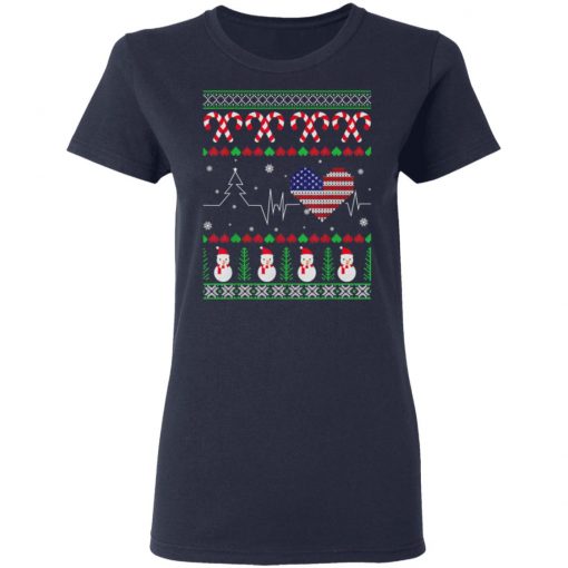 Christmas USA Heartbeat Trump 2020 election flag T-Shirt