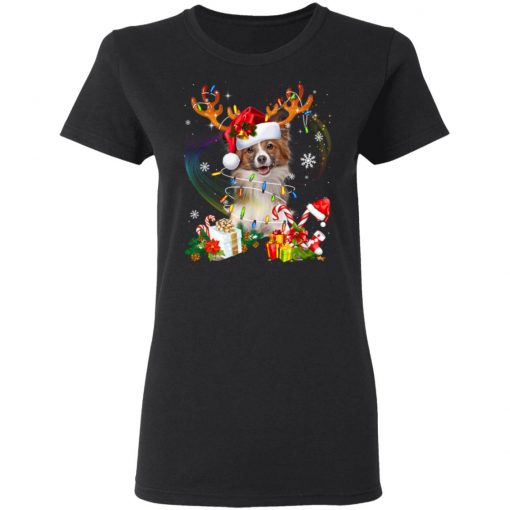 Papillon Reindeer Christmas Lights Funny Dog Xmas Gift Sweatshirt