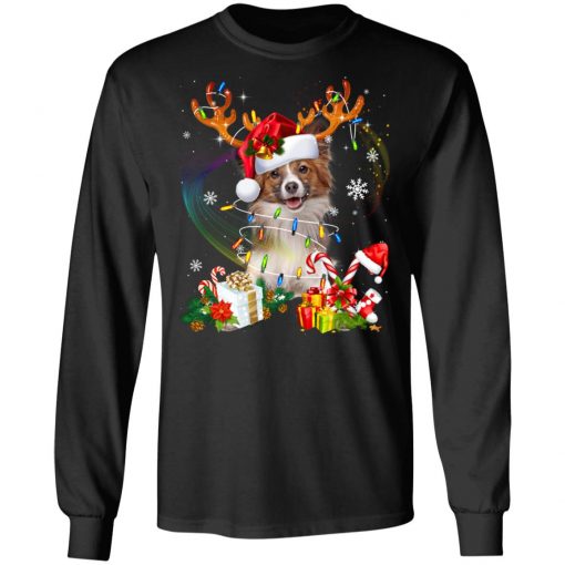 Papillon Reindeer Christmas Lights Funny Dog Xmas Gift Sweatshirt