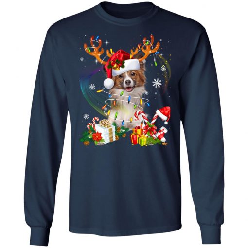 Papillon Reindeer Christmas Lights Funny Dog Xmas Gift Sweatshirt