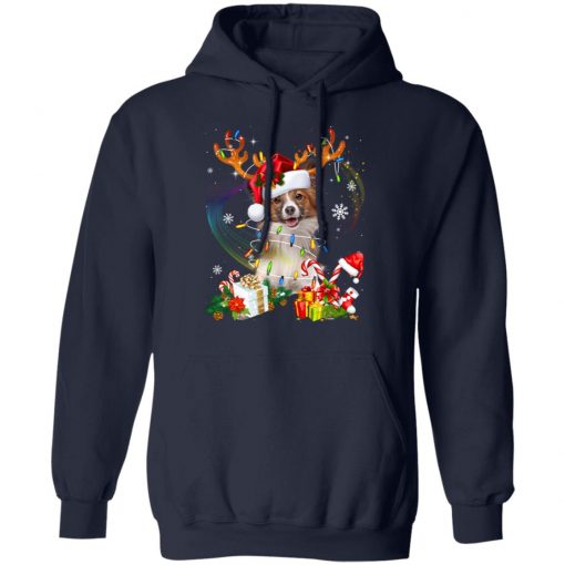 Papillon Reindeer Christmas Lights Funny Dog Xmas Gift Sweatshirt