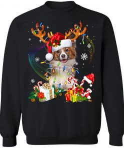 Papillon Reindeer Christmas Lights Funny Dog Xmas Gift Sweatshirt