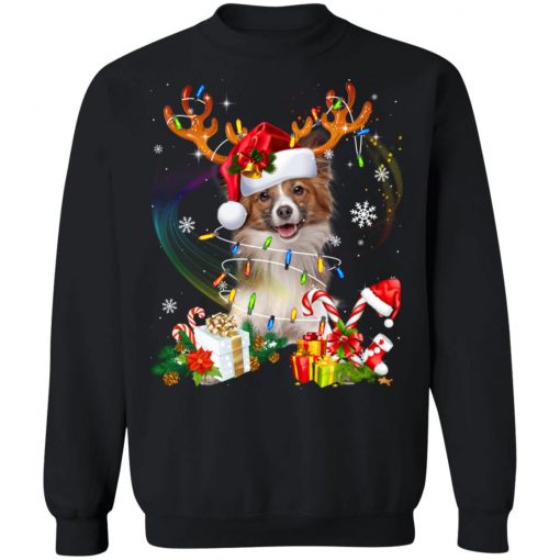 Papillon Reindeer Christmas Lights Funny Dog Xmas Gift Sweatshirt