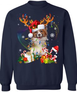 Papillon Reindeer Christmas Lights Funny Dog Xmas Gift Sweatshirt