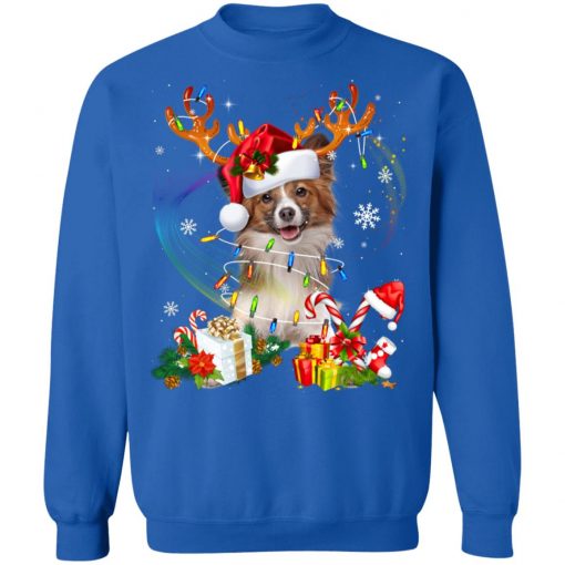 Papillon Reindeer Christmas Lights Funny Dog Xmas Gift Sweatshirt