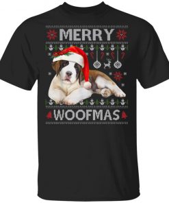 Merry Woofmas Bernards dog Christmas Dog Lover Xmas T-Shirt